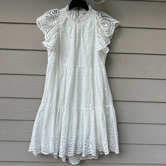 Ulla Johnson Norah Eyelet Mini Dress in White Short Sleeve Ruffle - Picture 4 of 11